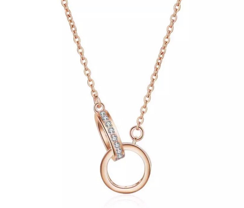 Sisters Necklace, Double Circles Necklace Sterling Silver, Two Interlocking Circles Necklace, Cubic Zirconia Pendant, Sisters Gift, Birthday