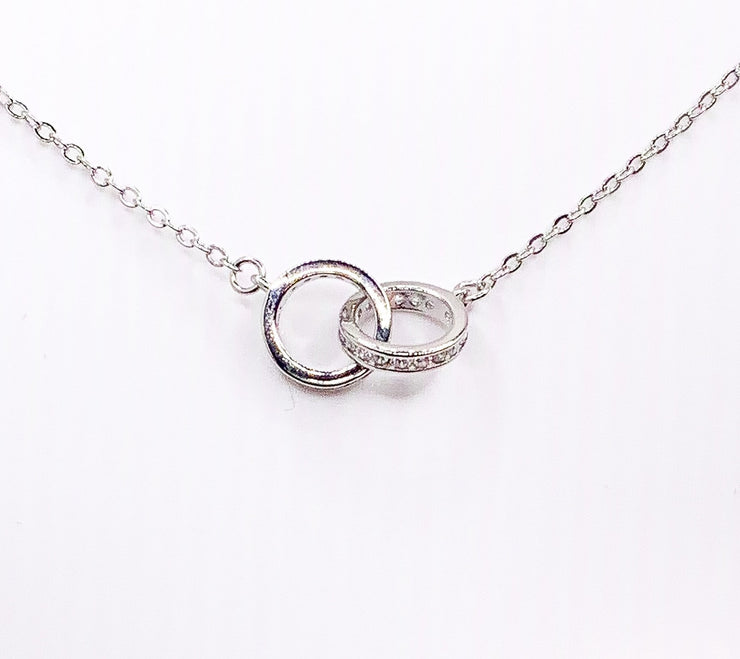 Sisters Necklace, Double Circles Necklace Sterling Silver, Two Interlocking Circles Necklace, Cubic Zirconia Pendant, Sisters Gift, Birthday