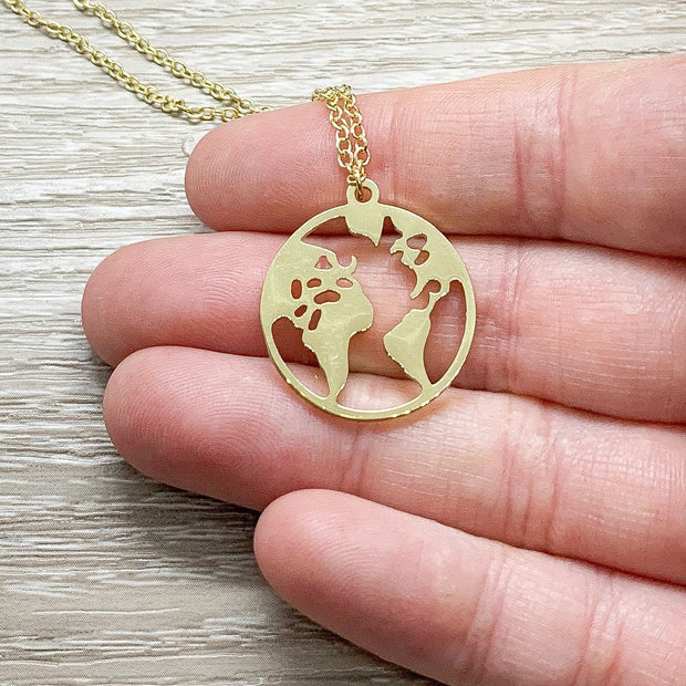 Travel the World Gift, World Map Pendant, Planet Earth Necklace, Gift for Traveler, Going Away Card, Travel Gift, Bon Voyage, Graduate Gift