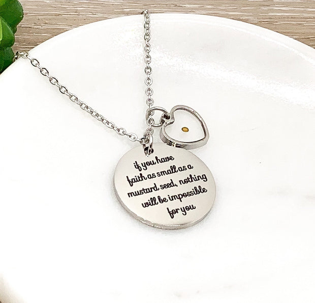 Faith Like a Mustard Seed Charm Necklace, I Carry You In My Heart Card, Bible Verse, Christian Necklace, Miscarriage Necklace for Mom