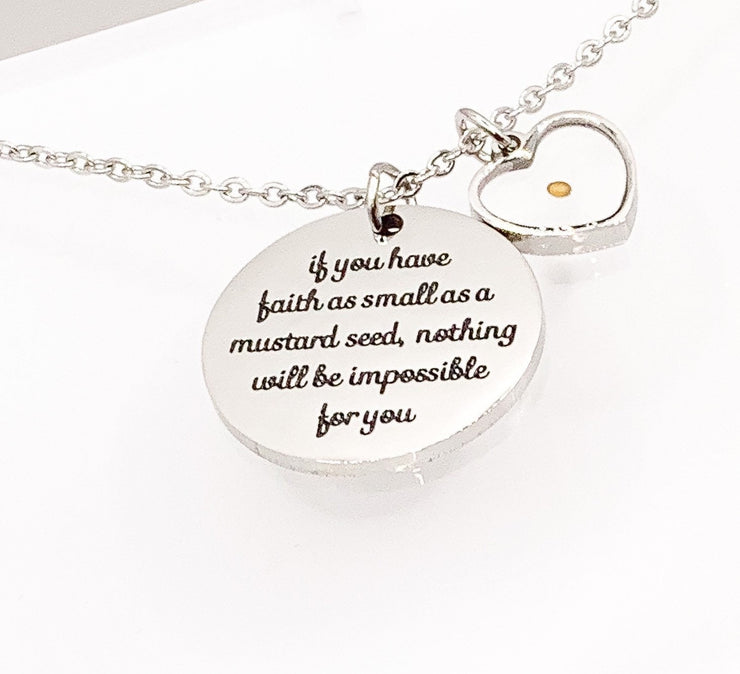 Faith Like a Mustard Seed Charm Necklace, Matthew 17:20 Bible Verse, Christian Necklace, IVF Struggle Gift, Cancer Survivor Gift