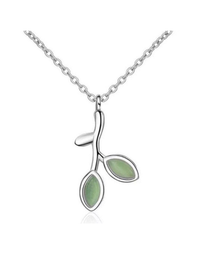 Green Leaf Branch Necklace, Turning Over a New Leaf Card, Sterling Silver, New Beginning Gift, Fresh Start Gift, Nature Lover Gift, Friends