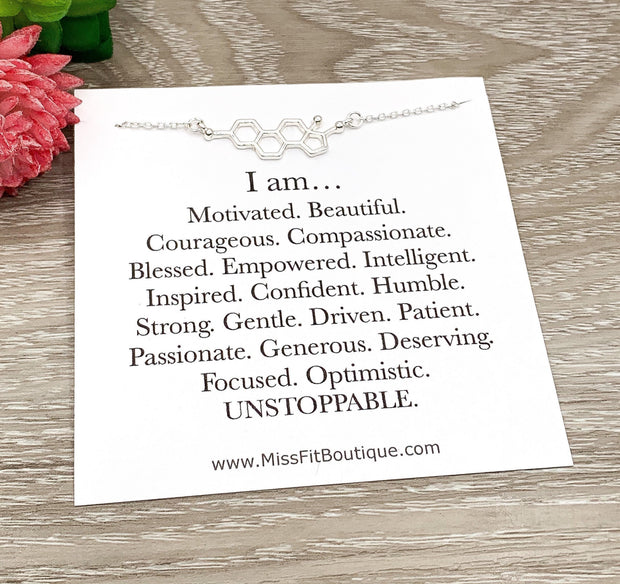 Estrogen Necklace, Affirmation Gift for Women, Molecular Jewelry, Girl Power Gift, I Am Beautiful, Empowering Gift for Her, Feminist Jewelry