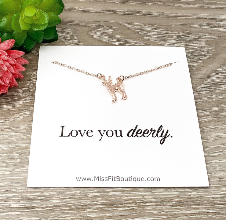 Dainty Deer Necklace, Love You Deerly Card, Reindeer Jewelry, Animal Lover Jewelry, Elk Necklace, Thoughtful Gift for Daughter from Mom