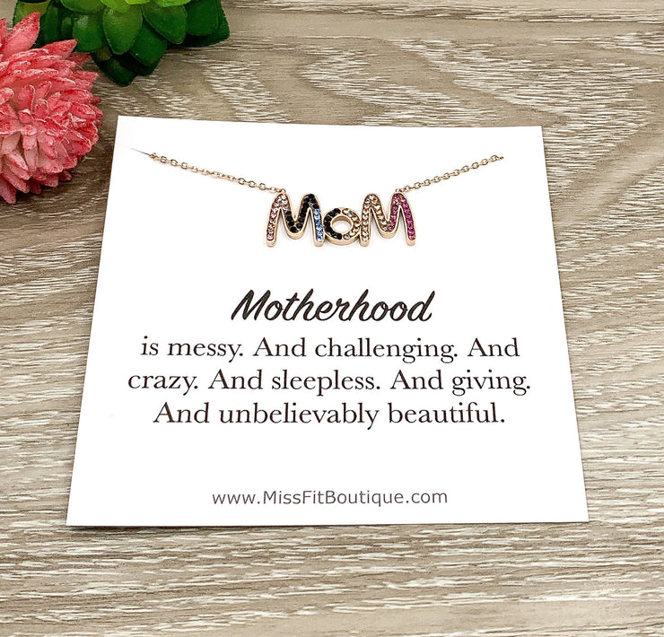Welcome to Motherhood Gift, MOM Necklace, Dainty Jewelry, Gift for New Mom, Motherhood is Messy Quote, Motivational Jewelry, Pregnancy Gift