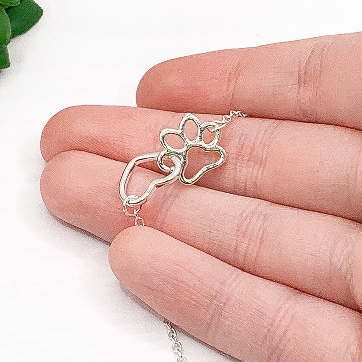 Paw Print Necklace, Interlocking Heart Pendant, Dog Owner Necklace, Gift for Cat Owner, Pet Memorial Gift, Loss of Dog Keepsake, Remembrance