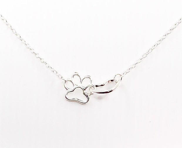 Paw Print Necklace, Interlocking Heart Pendant, Dog Owner Necklace, Gift for Cat Owner, Pet Memorial Gift, Loss of Dog Keepsake, Remembrance