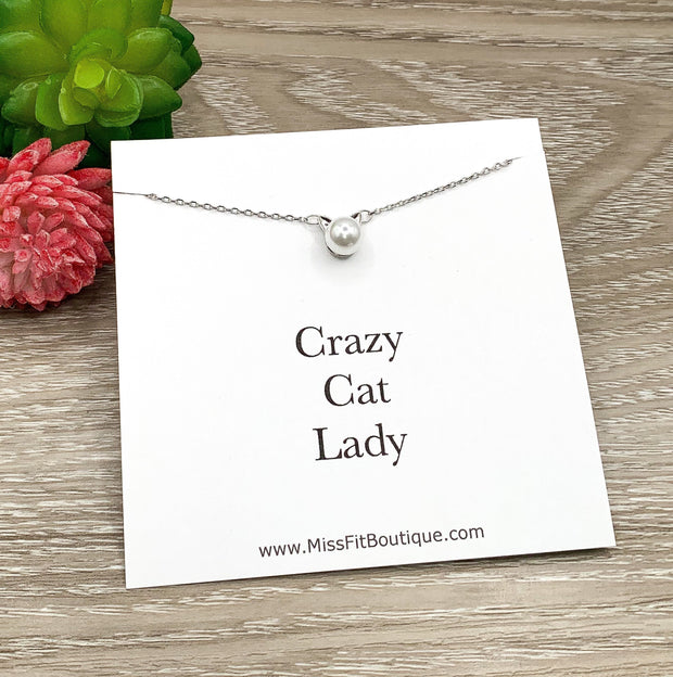Crazy Cat Lady Necklace, Gift for Cat Lover, Tiny Cat Necklace, Sterling Silver Jewelry, Cat Owner Jewelry, Personalized Gift for Cat Mom