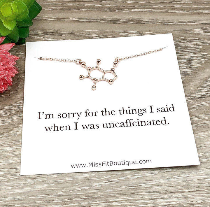 Caffeine Addict Gift, Caffeine Necklace Rose Gold, Molecular Jewelry, Coffee Lover Gift, Mom Friend Gift, Motherhood Jewelry, Holidays