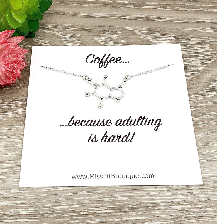 Coffee Addict Gift, Caffeine Necklace, Funny Adulting Gift, Molecular Jewelry, Caffeine Lover Gift, Mom Friend Gift, Motherhood Jewelry