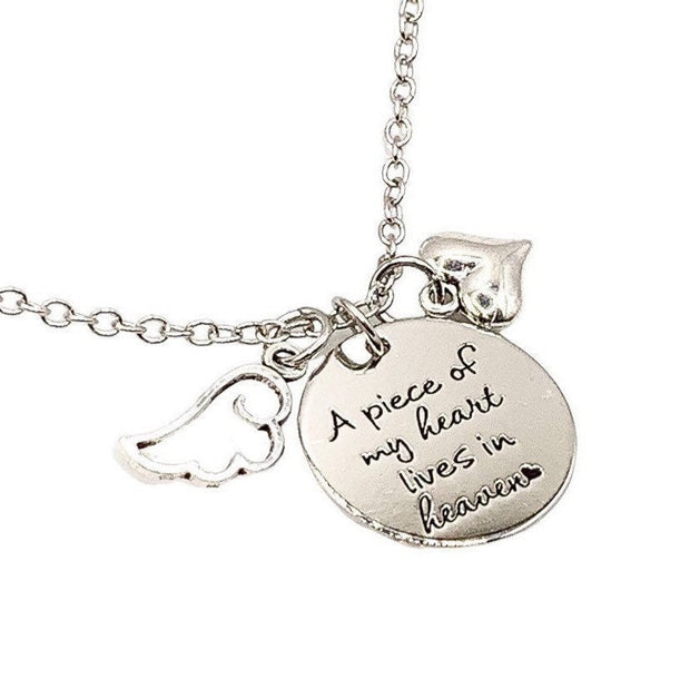 A Piece Of My Heart is in Heaven Charm Necklace, I Carry You In My Heart Card, Christian Necklace, Remembrance Necklace for Mother, Loss