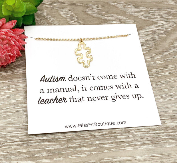 Puzzle Necklace Special Ed Teacher Gift, Autism Awareness Gift, Special Needs Teacher, Thank You Gift form Mom with Child on Spectrum