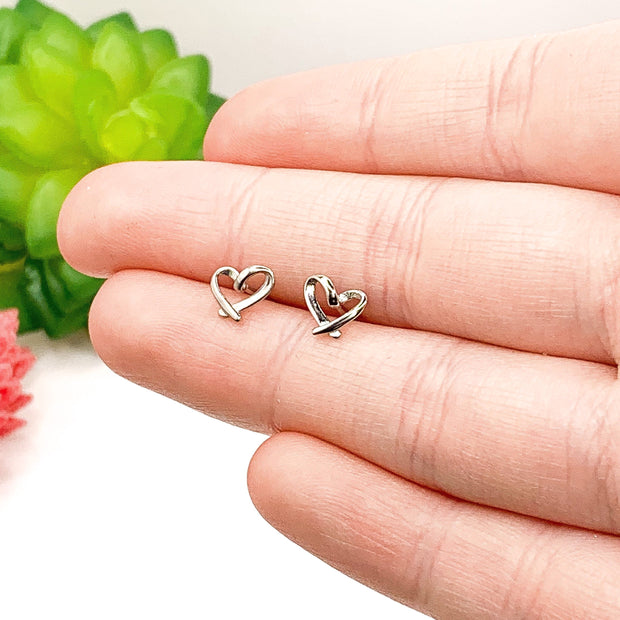 Tiny Heart Earrings, Sterling Silver Stud Earrings, Geometric, Gift for Niece, Bat Mitzvah, Valentine’s Day Gift for Her, Christmas Gift