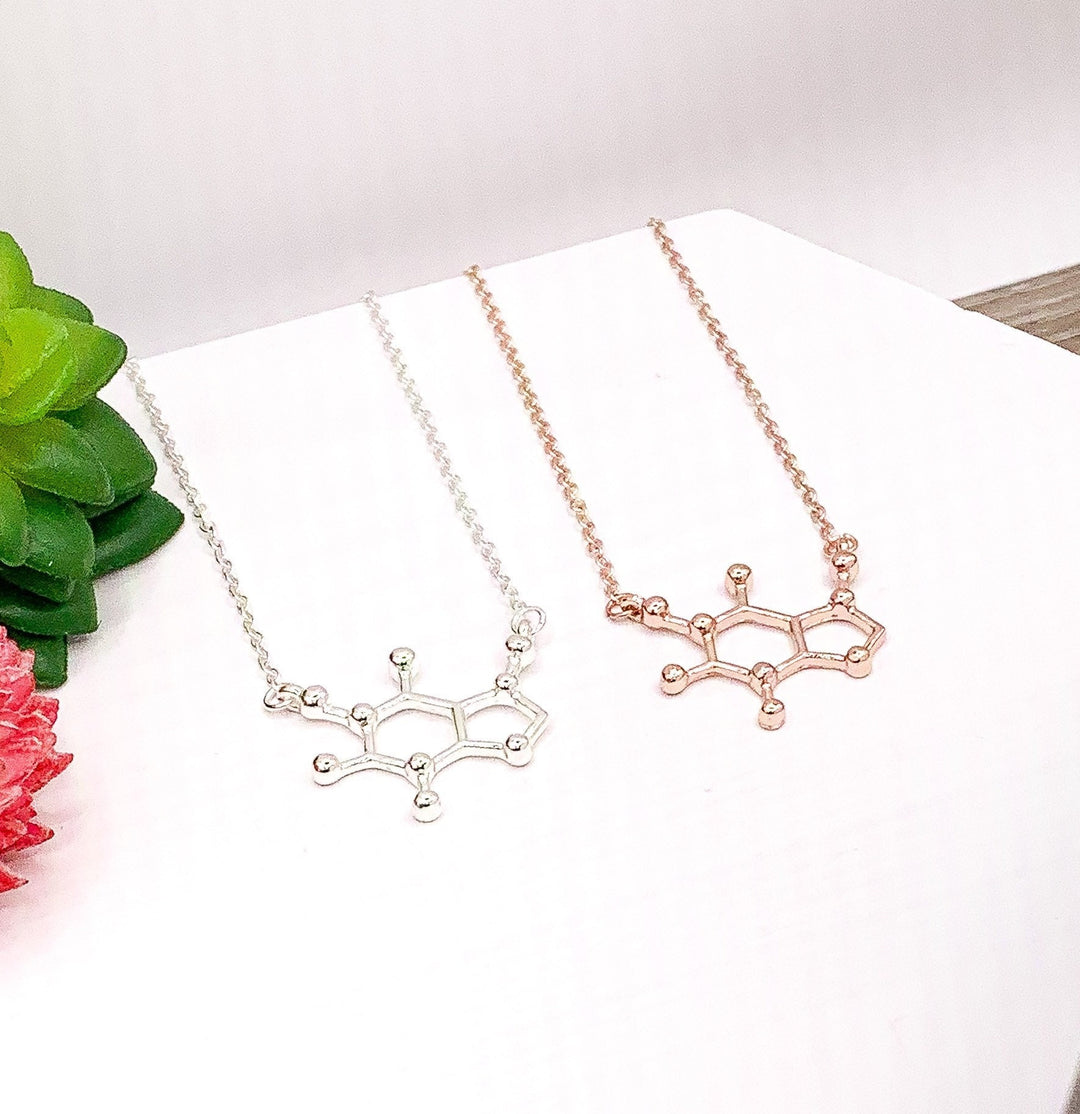 Caffeine Addict Gift, Caffeine Necklace Rose Gold, Molecular Jewelry, Coffee Lover Gift, Mom Friend Gift, Motherhood Jewelry, Holidays