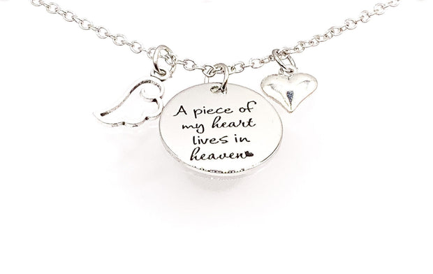 A Piece Of My Heart is in Heaven Charm Necklace, I Carry You In My Heart Card, Christian Necklace, Remembrance Necklace for Mother, Loss