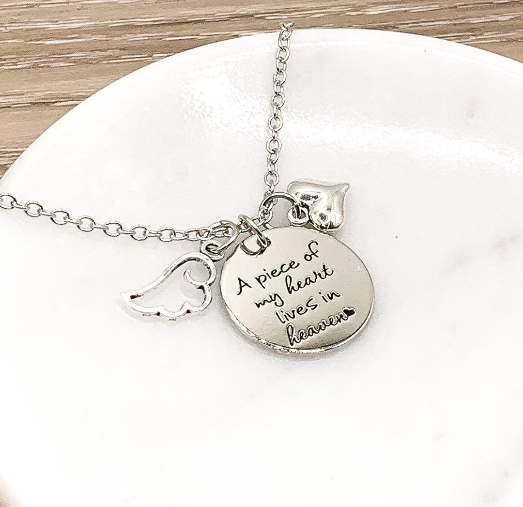 A Piece Of My Heart is in Heaven Charm Necklace, I Carry You In My Heart Card, Christian Necklace, Remembrance Necklace for Mother, Loss