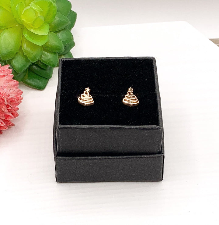 Tiny Christmas Tree Stud Earrings, Reindeer Earrings, Sterling Silver Studs, Holiday Jewelry, Asymmetric Earrings, Stocking Stuffer for Her