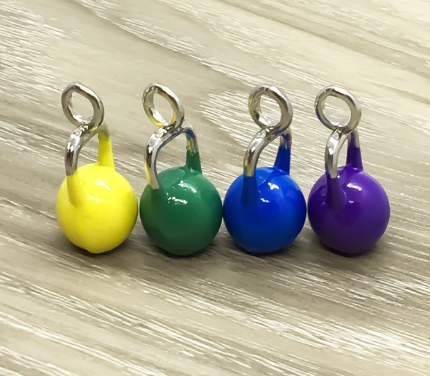 Colorful Miniature Kettlebell Fitness Charms, Red, Black, Green Purple, Blue, Yellow