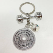 Keychain - Train Hard Or Go Home Keychain, Barbell, Kettlebell, Weight Plate Fitness Keychain