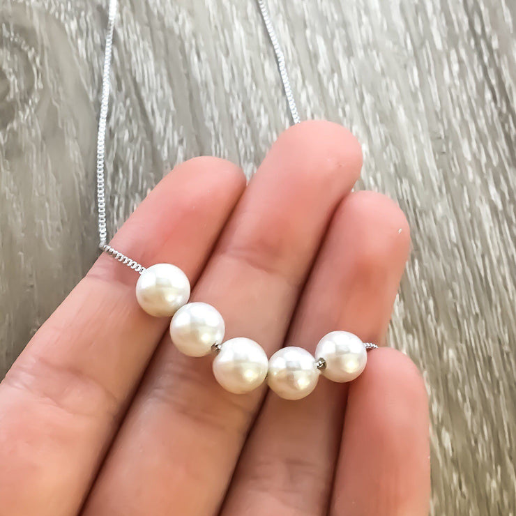 Multiple Pearl Necklace, Dainty Pearls Necklace, Friendship Gift, Sterling Silver, Bridesmaid Gift, Minimalist Jewelry, Birthday, Wedding