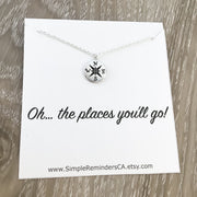 Oh The Places You'll Go Necklace Card, Dainty Compass Pendant, Travel Necklace, Graduation Gifts, New Beginning, New Life, Birthday Gift,