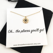 Oh The Places You'll Go Necklace Card, Dainty Compass Pendant, Travel Necklace, Graduation Gifts, New Beginning, New Life, Birthday Gift,