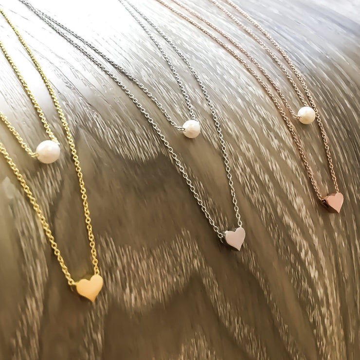 Rose Gold Layered Necklace, Dainty Gold Necklace, Tiny Heart Pendant, Pearl Pendant, Friendship Necklace, Gift For Her, Birthday, Bestfriend