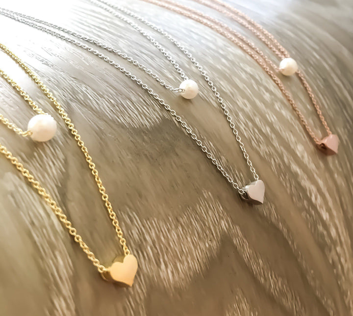 Rose Gold Layered Necklace, Dainty Gold Necklace, Tiny Heart Pendant, Pearl Pendant, Friendship Necklace, Gift For Her, Birthday, Bestfriend