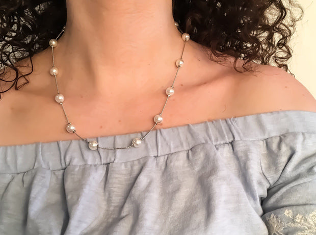 Silver Pearls Necklace, Wedding Jewelry, Pearl Jewelry, Elegant Necklace, Imitation Pearl Necklace, Friendship Necklace, Dainty Jewelry