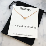 Teacher Appreciation Necklace Card, Tiny Silver Heart Necklace, Dainty Heart Necklace, Minimalist Teaching Necklace, Gifts From Student,