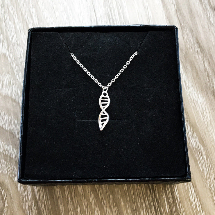 Tiny DNA Necklace, Dainty Sterling Silver Pendant, Double Helix Jewelry, Biology Necklace, Medical Student Gift, Science, Doctor, Nurse Gift