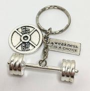 Weakness Is A Choice Keychain, Motivation, Weightlifting, Bodybuilding, Barbell, Weight Plate, Fitness Charms, Gift Ideas, Fitness Jewelry,